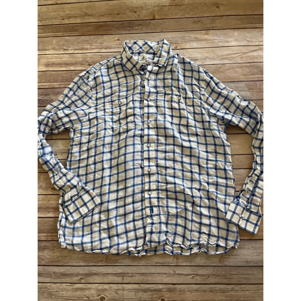 Johnnie-O Hangin Out Blue White Plaid Checker Button Up Long Sleeve Shirt XL